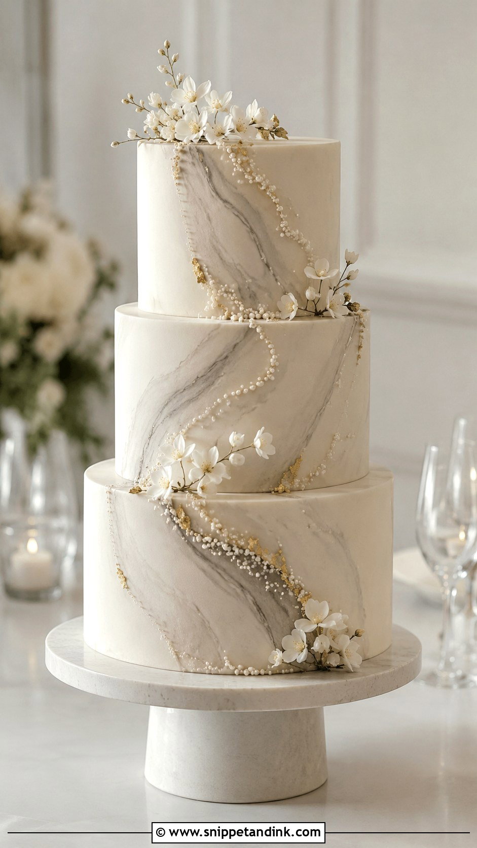 3 Tier Pearl Wedding Cake With Marble - Snippet and Ink - 20 3 Tier Pearl Wedding Cake Ideas