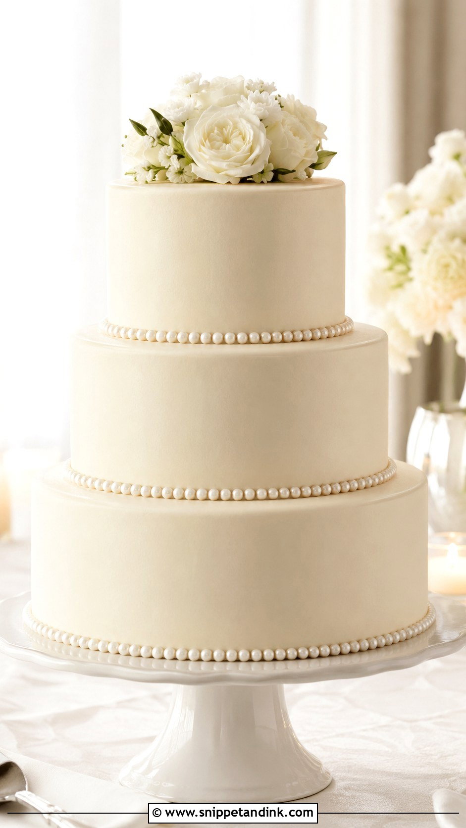 3 Tier Pearl Wedding Cake With Pearl Border - Snippet and Ink - 20 3 Tier Pearl Wedding Cake Ideas