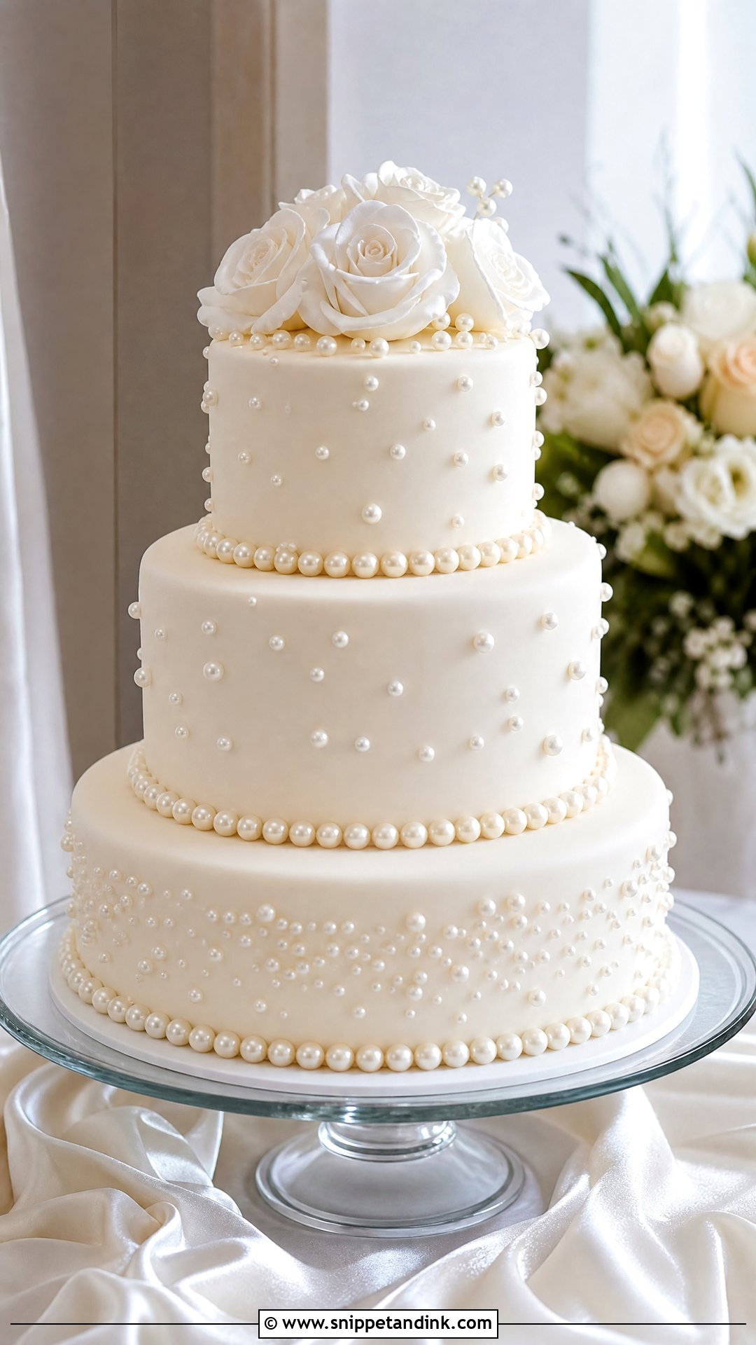 3 Tier Pearl Wedding Cake - Snippet and Ink - 30 3 Tier Cake Ideas for Wedding