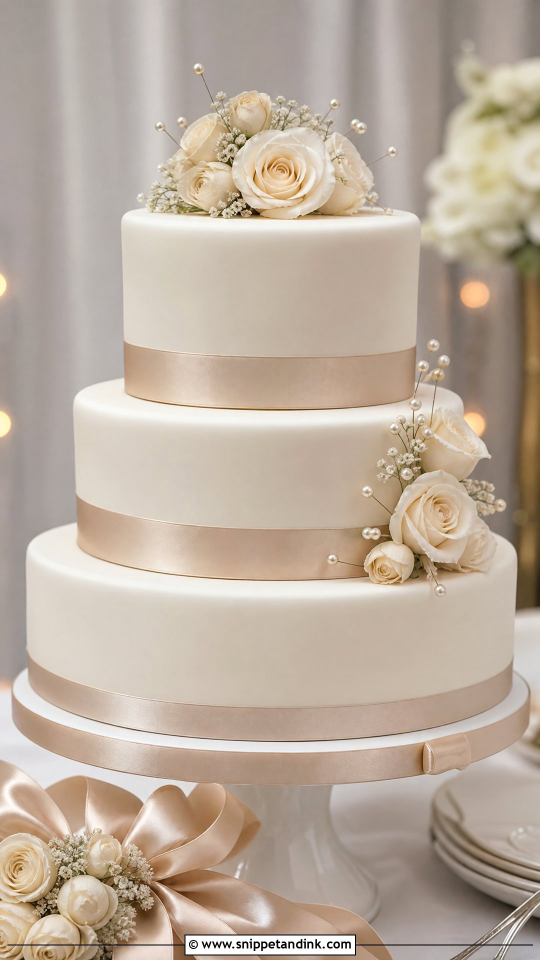 3 Tier Ribbon Wedding Cake - Snippet and Ink - 30 3 Tier Cake Ideas for Wedding