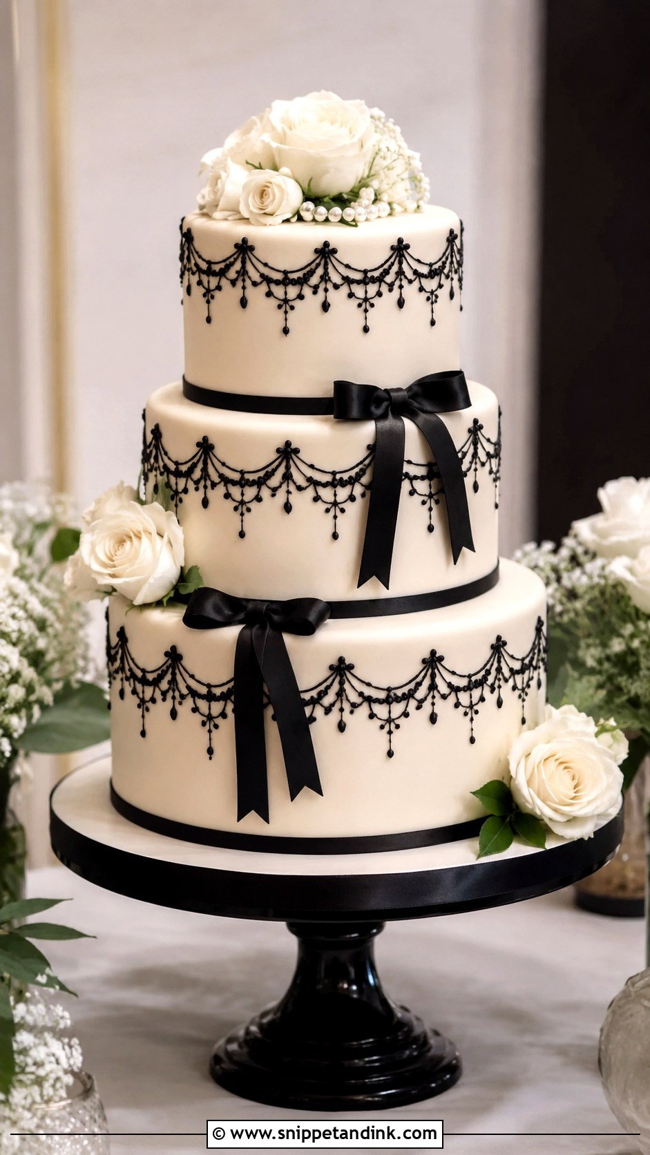3 Tier Vintage Black And White Wedding Cake - Snippet and Ink - 20 3 Tier Vintage Cake Ideas for Wedding
