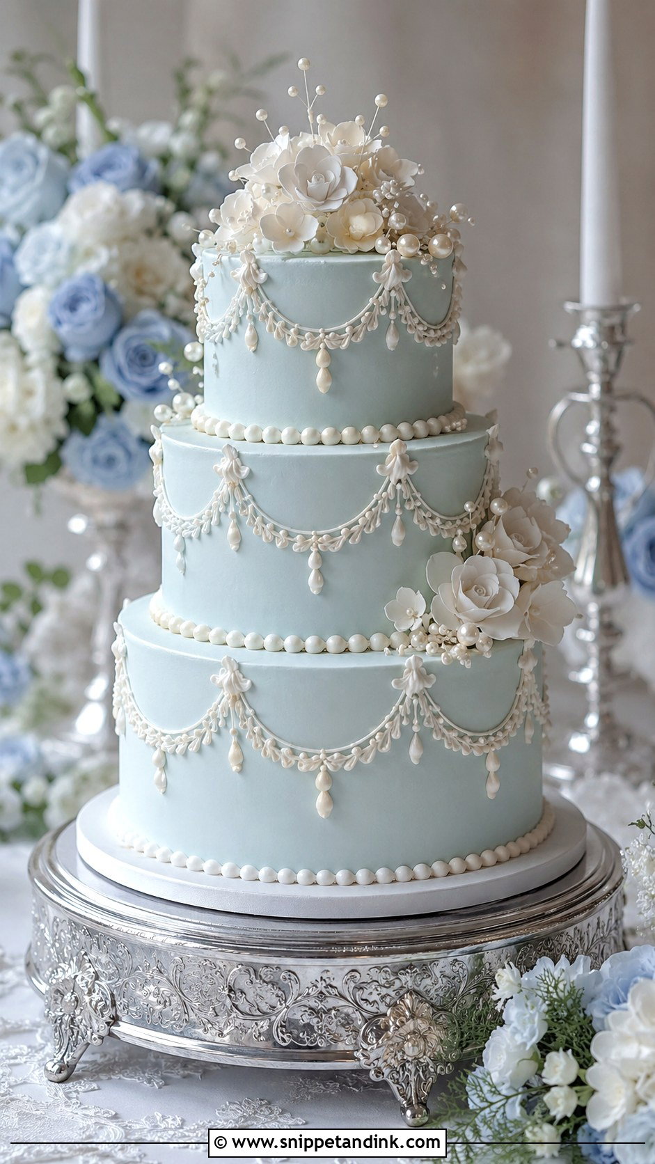 3 Tier Vintage Blue Wedding Cake - Snippet and Ink - 20 3 Tier Vintage Cake Ideas for Wedding