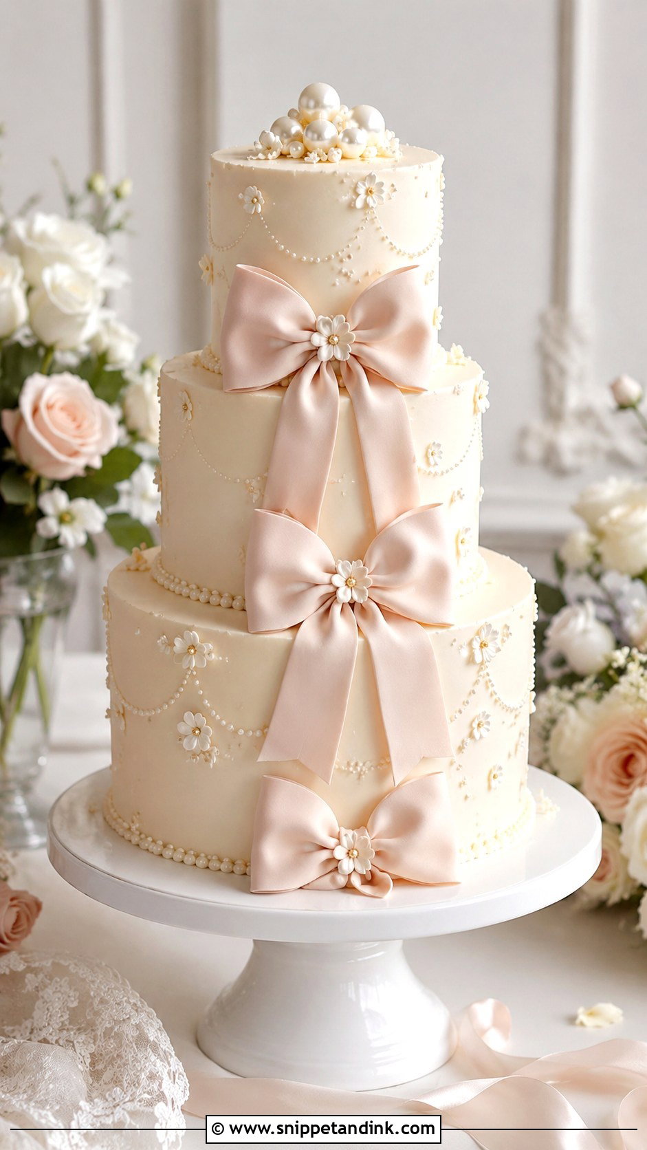 3 Tier Vintage Bow Wedding Cake - Snippet and Ink - 20 3 Tier Vintage Cake Ideas for Wedding