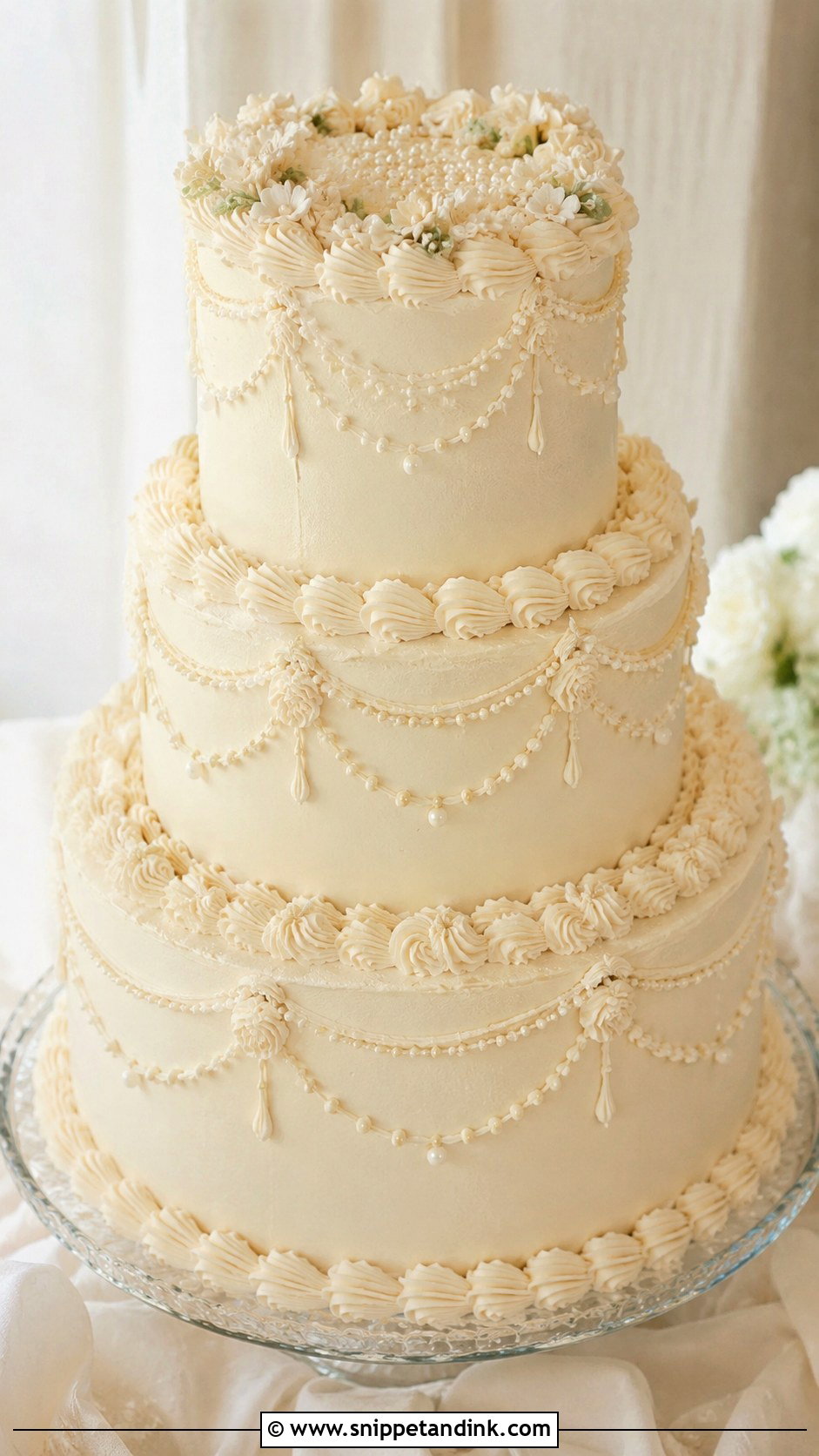 3 Tier Vintage Buttercream Wedding Cake - Snippet and Ink - 20 3 Tier Vintage Cake Ideas for Wedding