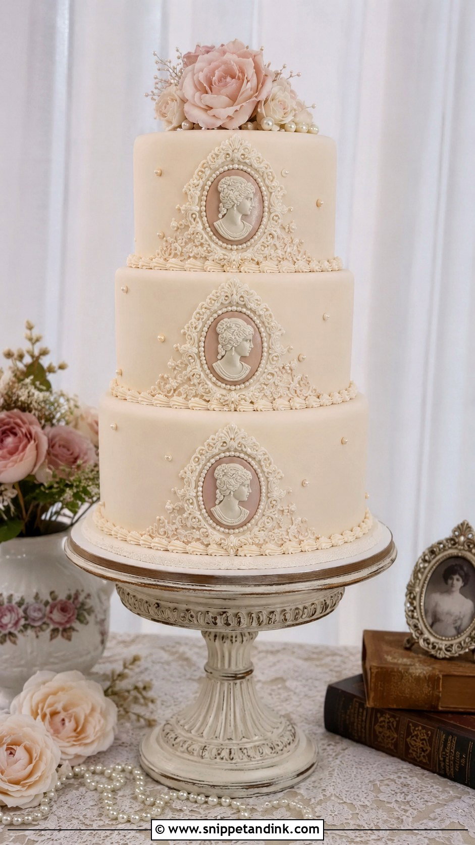 3 Tier Vintage Cameo Wedding Cake - Snippet and Ink - 20 3 Tier Vintage Cake Ideas for Wedding