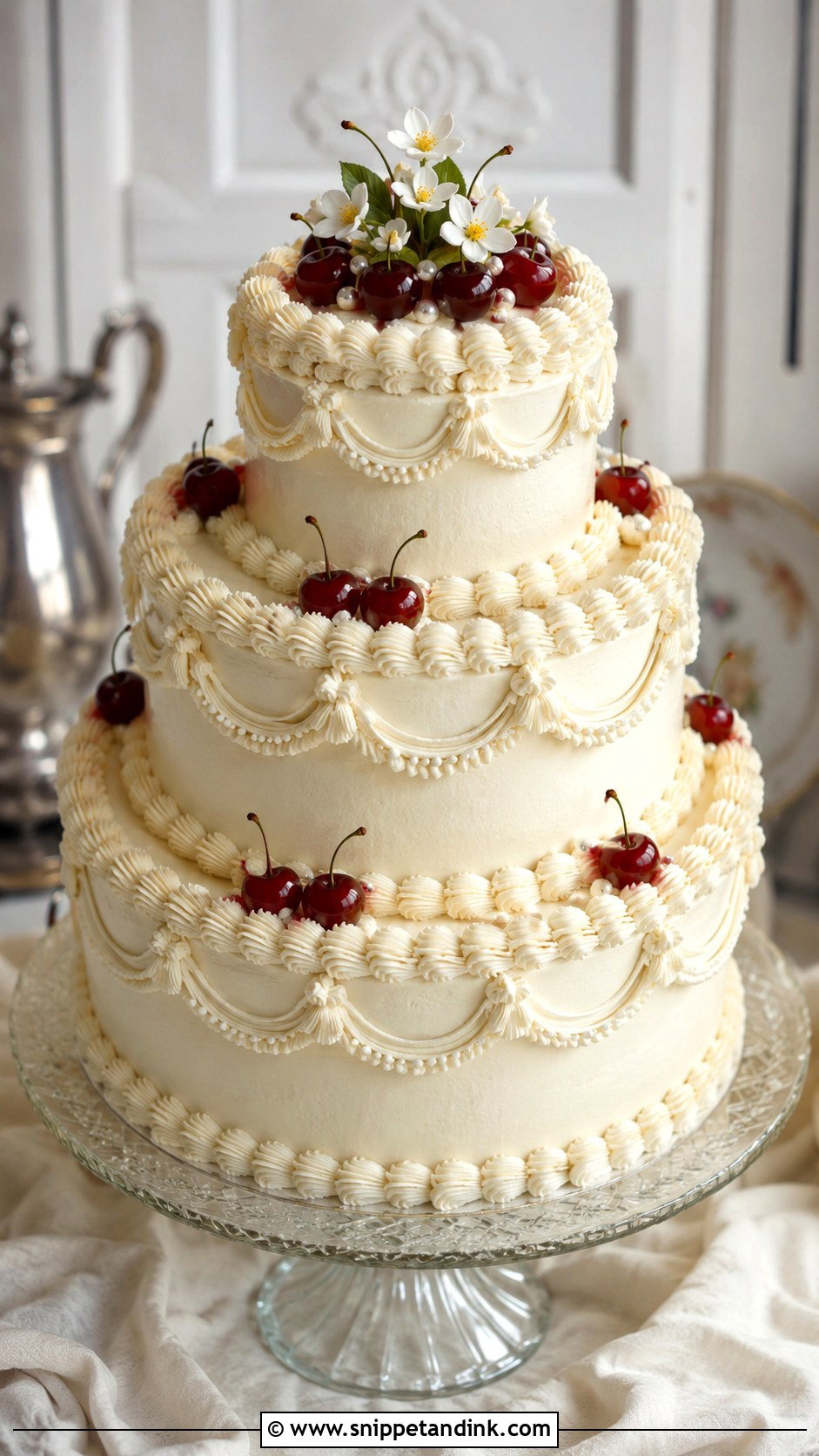 3 Tier Vintage Cherry Wedding Cake - Snippet and Ink - 20 3 Tier Vintage Cake Ideas for Wedding