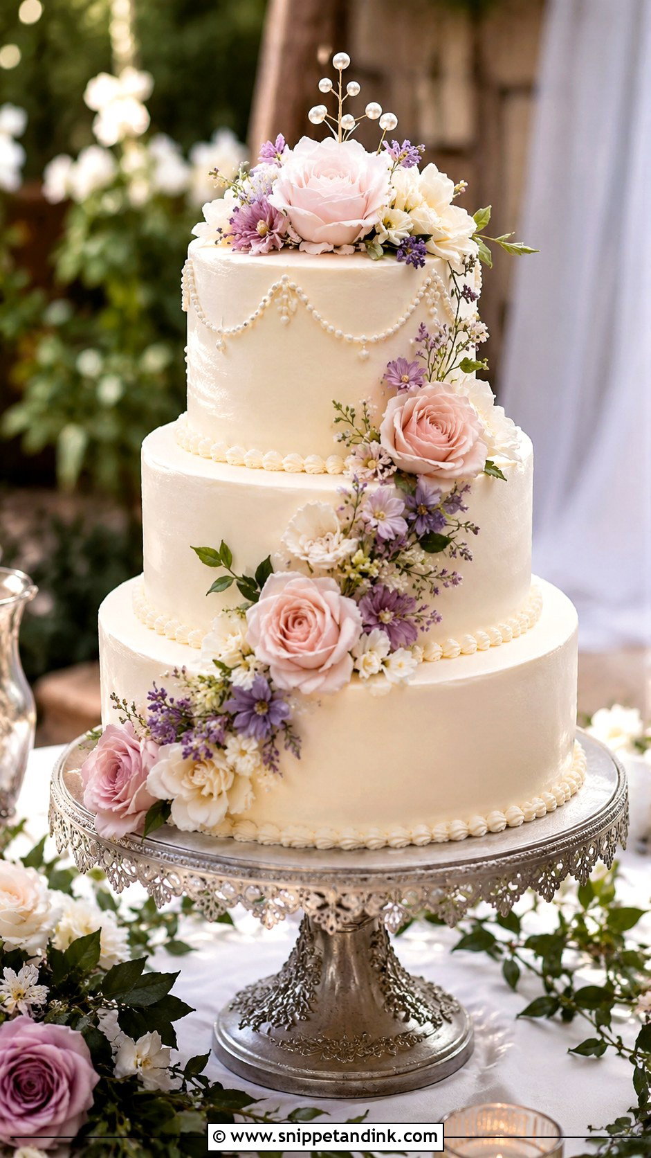 3 Tier Vintage Floral Wedding Cake - Snippet and Ink - 20 3 Tier Vintage Cake Ideas for Wedding