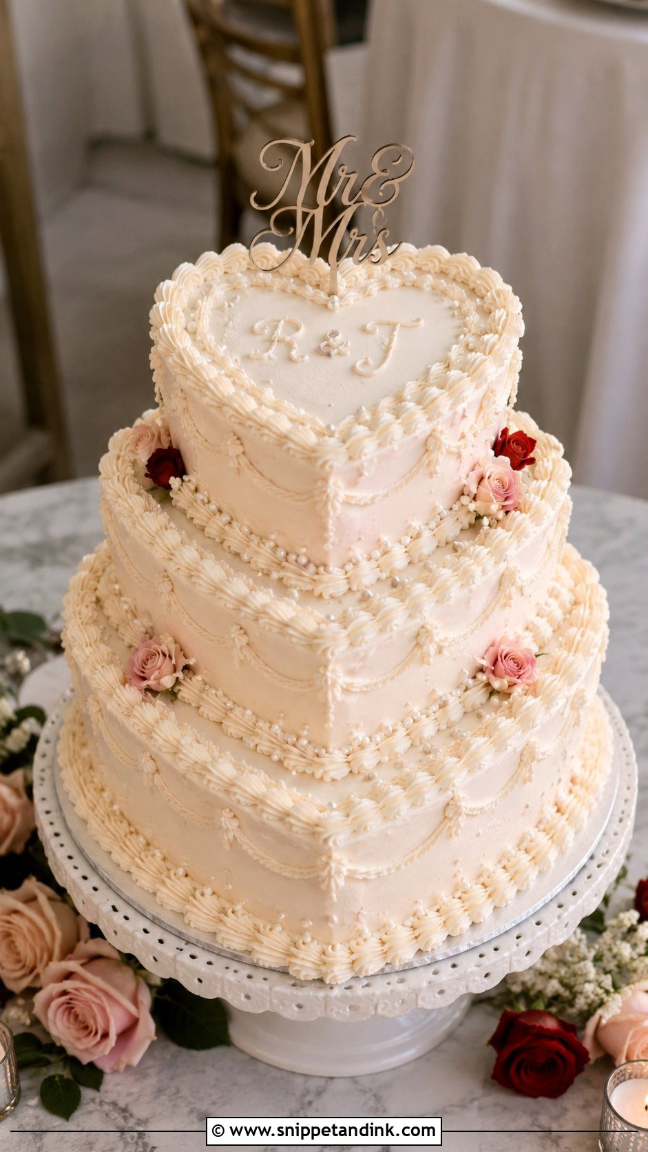 3 Tier Vintage Heart Wedding Cake - Snippet and Ink - 20 3 Tier Vintage Cake Ideas for Wedding