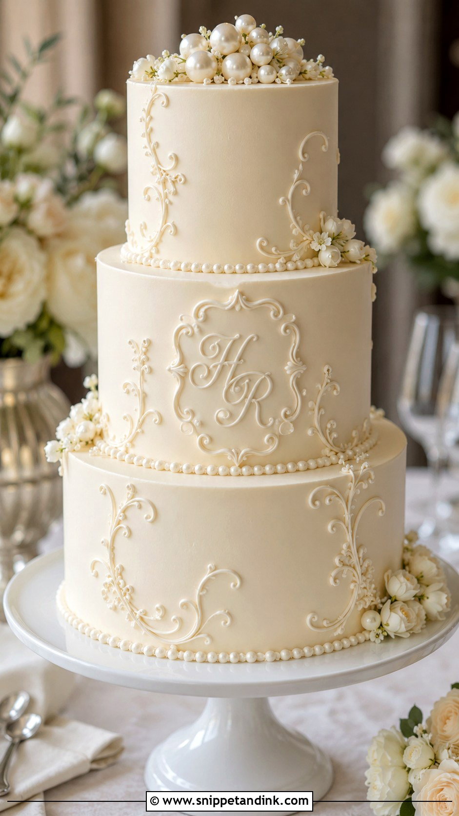 3 Tier Vintage Monogram Wedding Cake - Snippet and Ink - 20 3 Tier Vintage Cake Ideas for Wedding