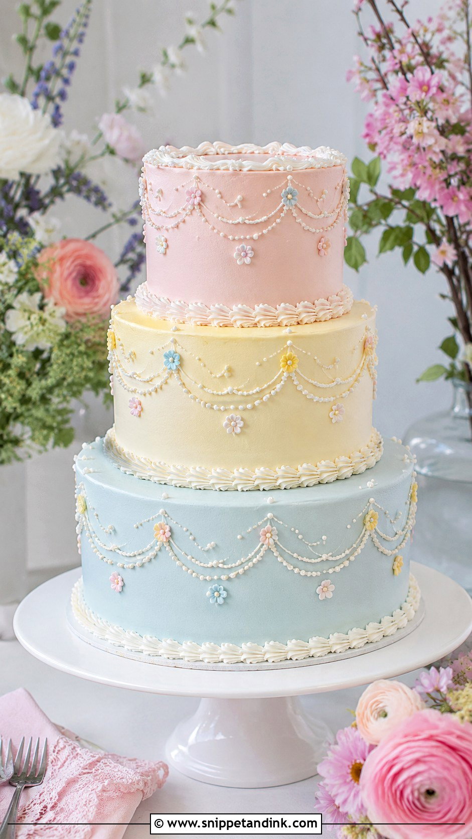 3 Tier Vintage Pastel Wedding Cake - Snippet and Ink - 20 3 Tier Vintage Cake Ideas for Wedding