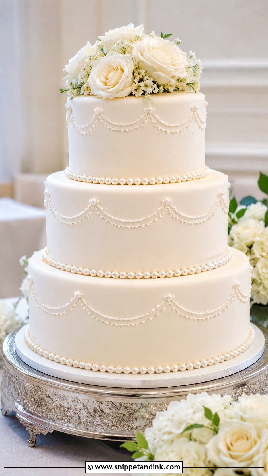 3 Tier Vintage Pearl Wedding Cake - Snippet and Ink - 20 3 Tier Vintage Cake Ideas for Wedding