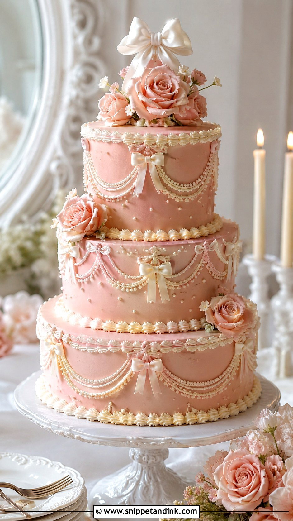 3 Tier Vintage Pink Wedding Cake - Snippet and Ink - 20 3 Tier Vintage Cake Ideas for Wedding