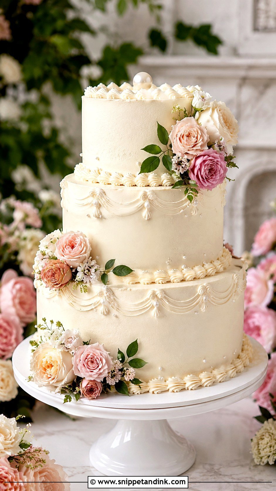 3 Tier Vintage Rose Wedding Cake - Snippet and Ink - 20 3 Tier Vintage Cake Ideas for Wedding