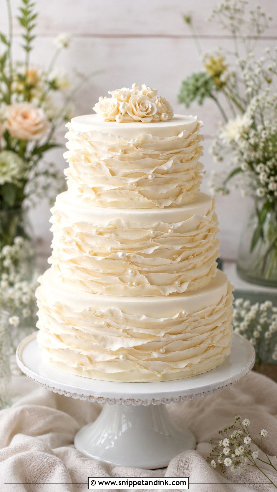 3 Tier Vintage Ruffle Wedding Cake - Snippet and Ink - 20 3 Tier Vintage Cake Ideas for Wedding