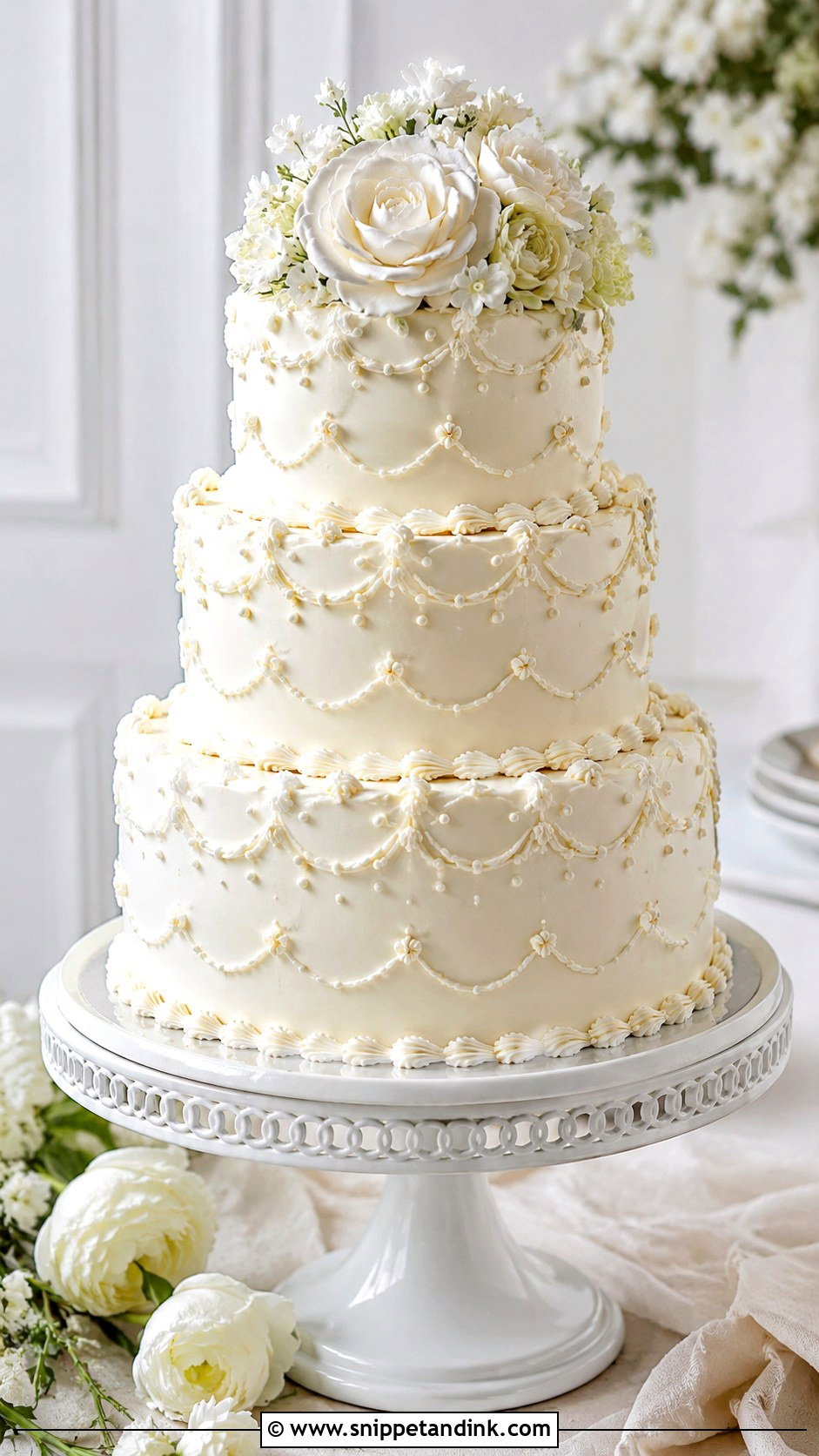 3 Tier Vintage Scallop Wedding Cake - Snippet and Ink - 20 3 Tier Vintage Cake Ideas for Wedding