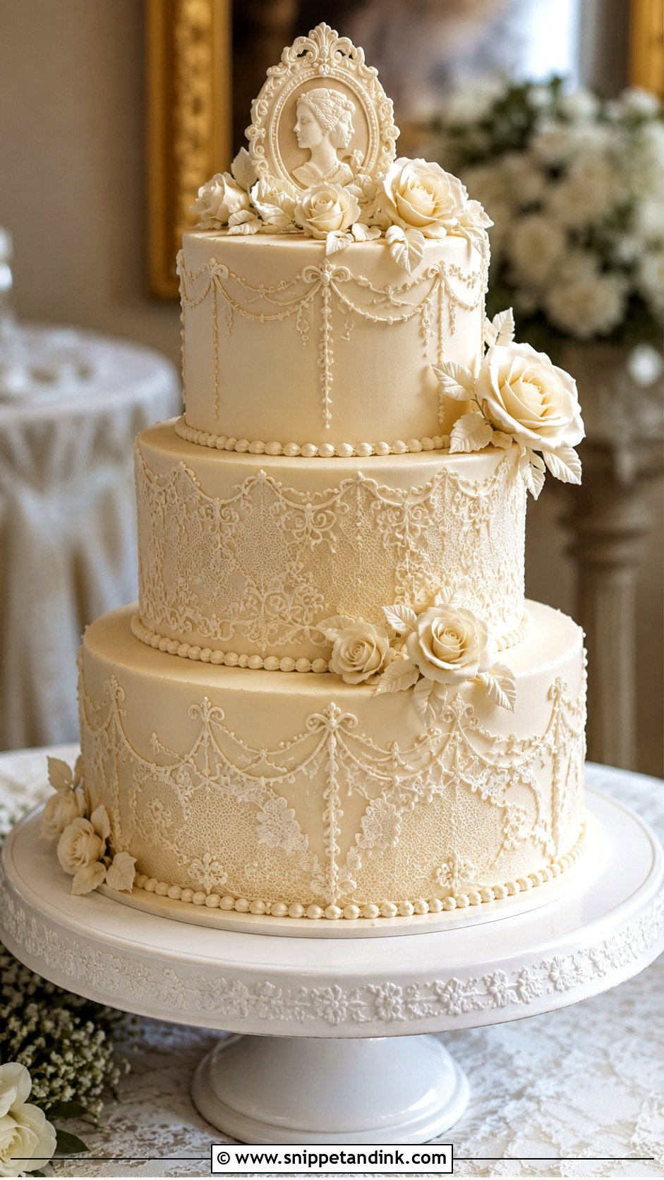 3 Tier Vintage Victorian Wedding Cake - Snippet and Ink - 20 3 Tier Vintage Cake Ideas for Wedding