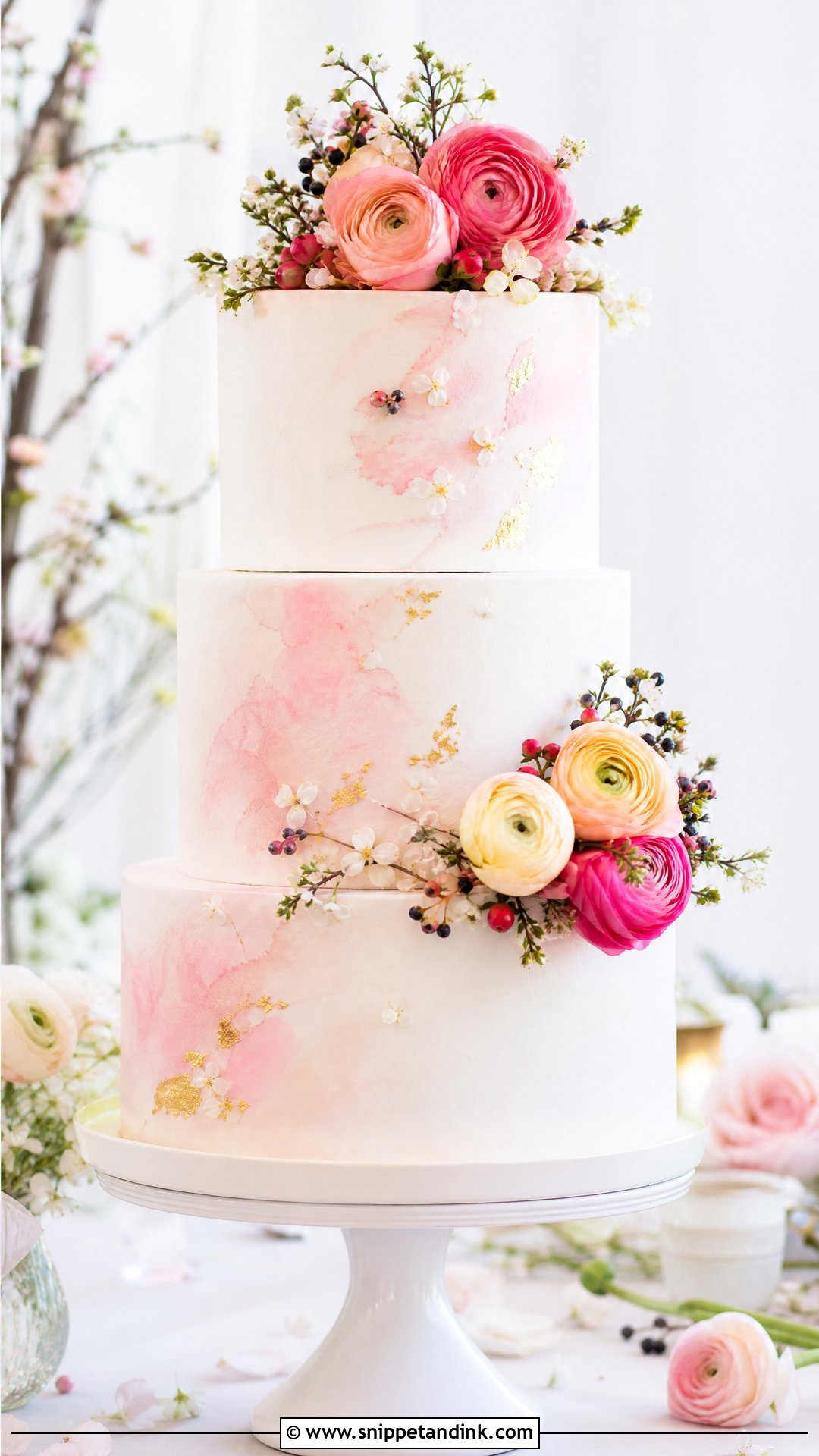 3 Tier Watercolor Wedding Cake - Snippet and Ink - 30 3 Tier Cake Ideas for Wedding