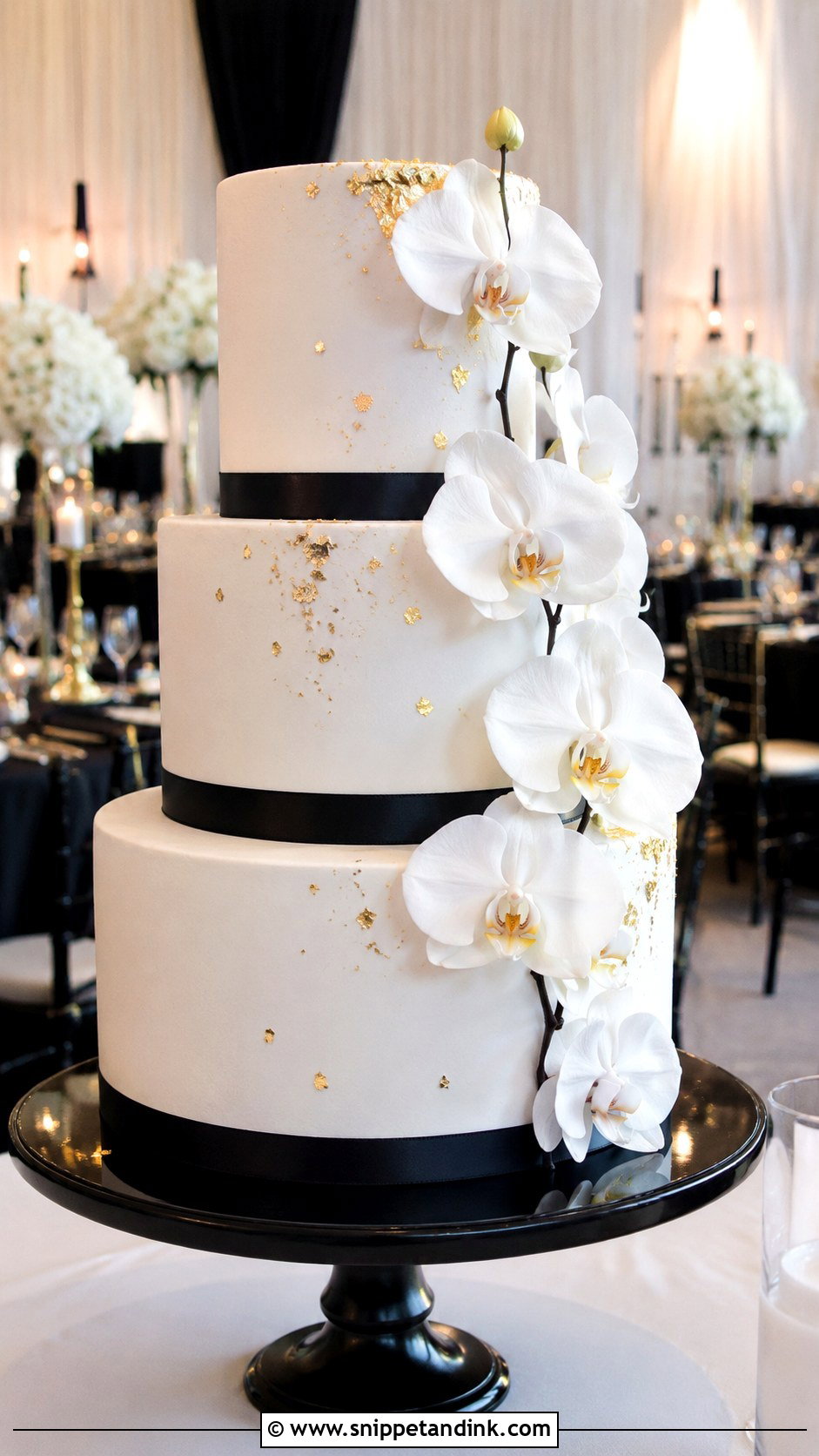 3 Tier Wedding Cake With Black And White - Snippet and Ink - 20 Elegant 3 Tier Wedding Cake Ideas