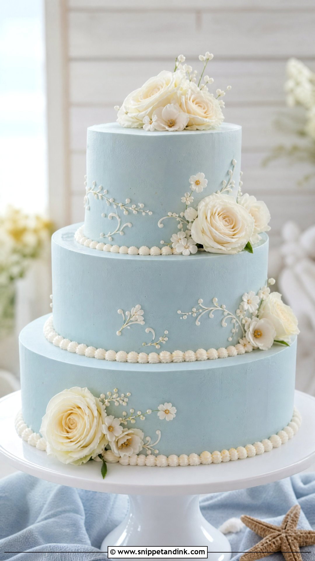3 Tier Wedding Cake With Blue - Snippet and Ink - 25 3 Tier Wedding Cake Ideas