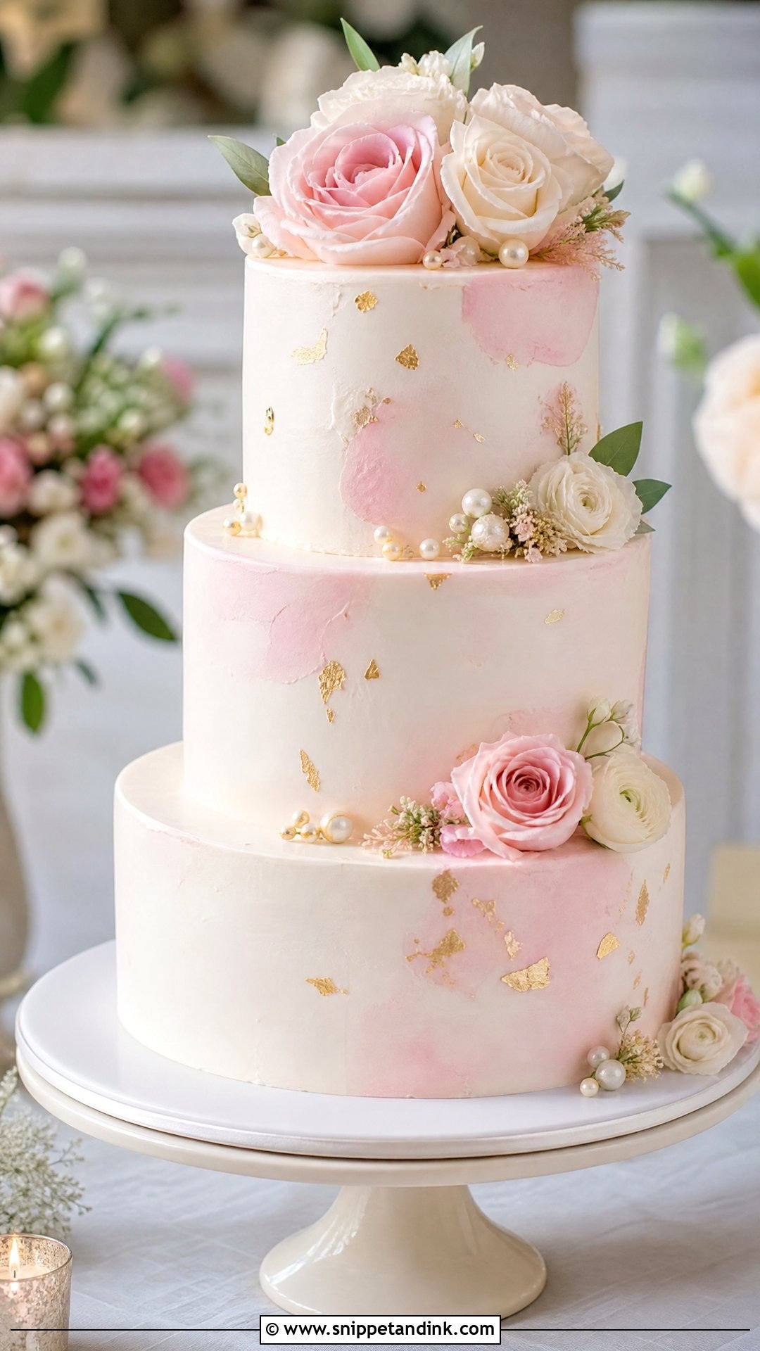 3 Tier Wedding Cake With Blush Pink - Snippet and Ink - 25 3 Tier Wedding Cake Ideas