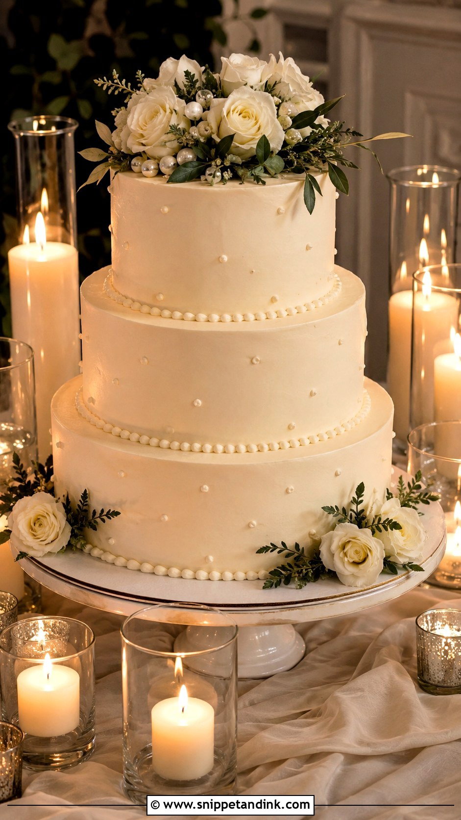 3 Tier Wedding Cake With Candle Display - Snippet and Ink - 20 3 Wedding Cakes Display Ideas