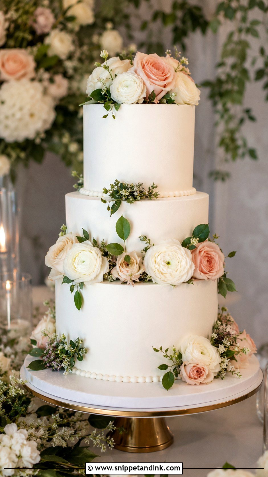 3 Tier Wedding Cake With Fresh Flowers - Snippet and Ink - 20 Elegant 3 Tier Wedding Cake Ideas