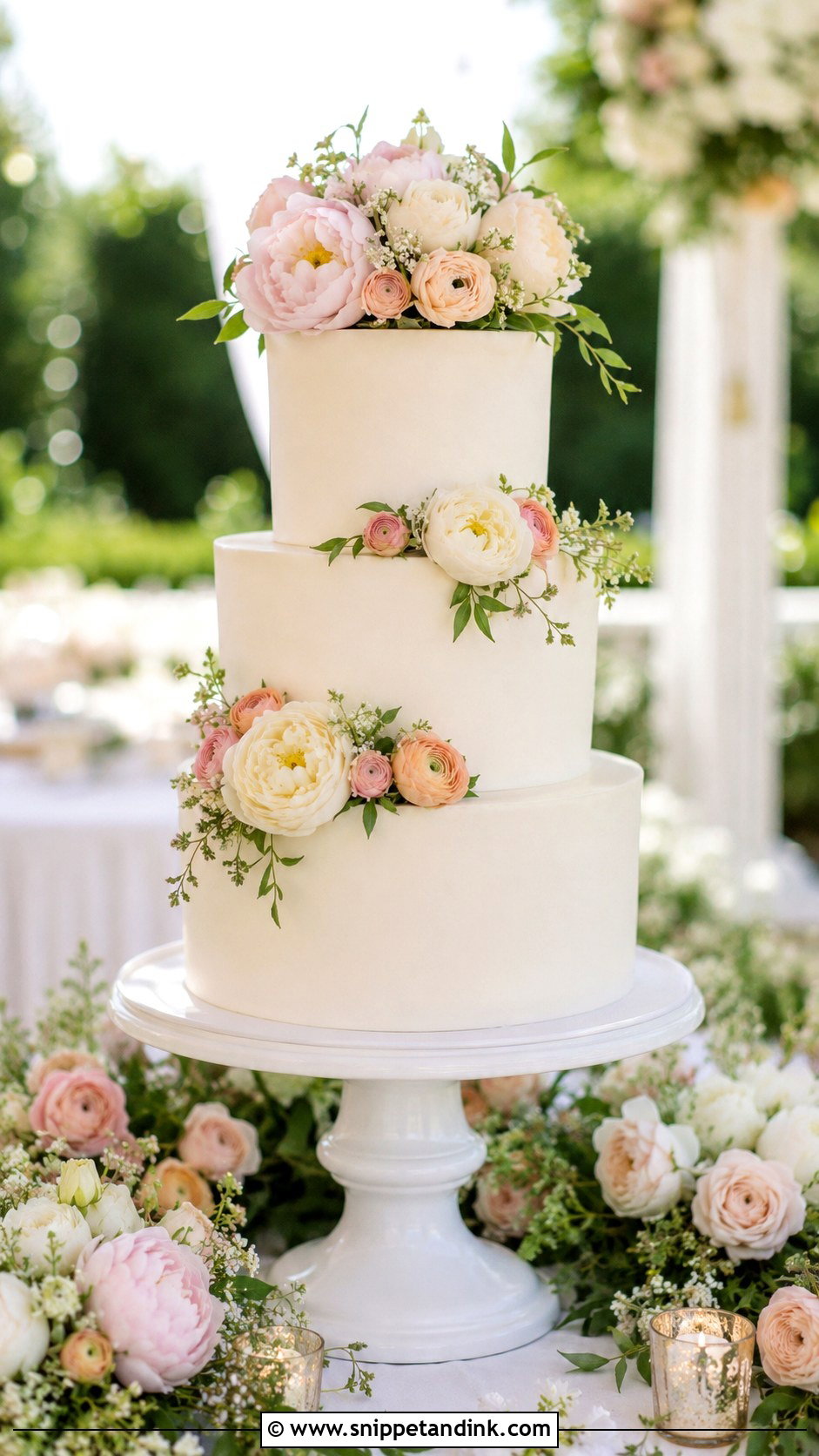 3 Tier Wedding Cake With Fresh Flowers - Snippet and Ink - 20 3 Wedding Cakes Display Ideas