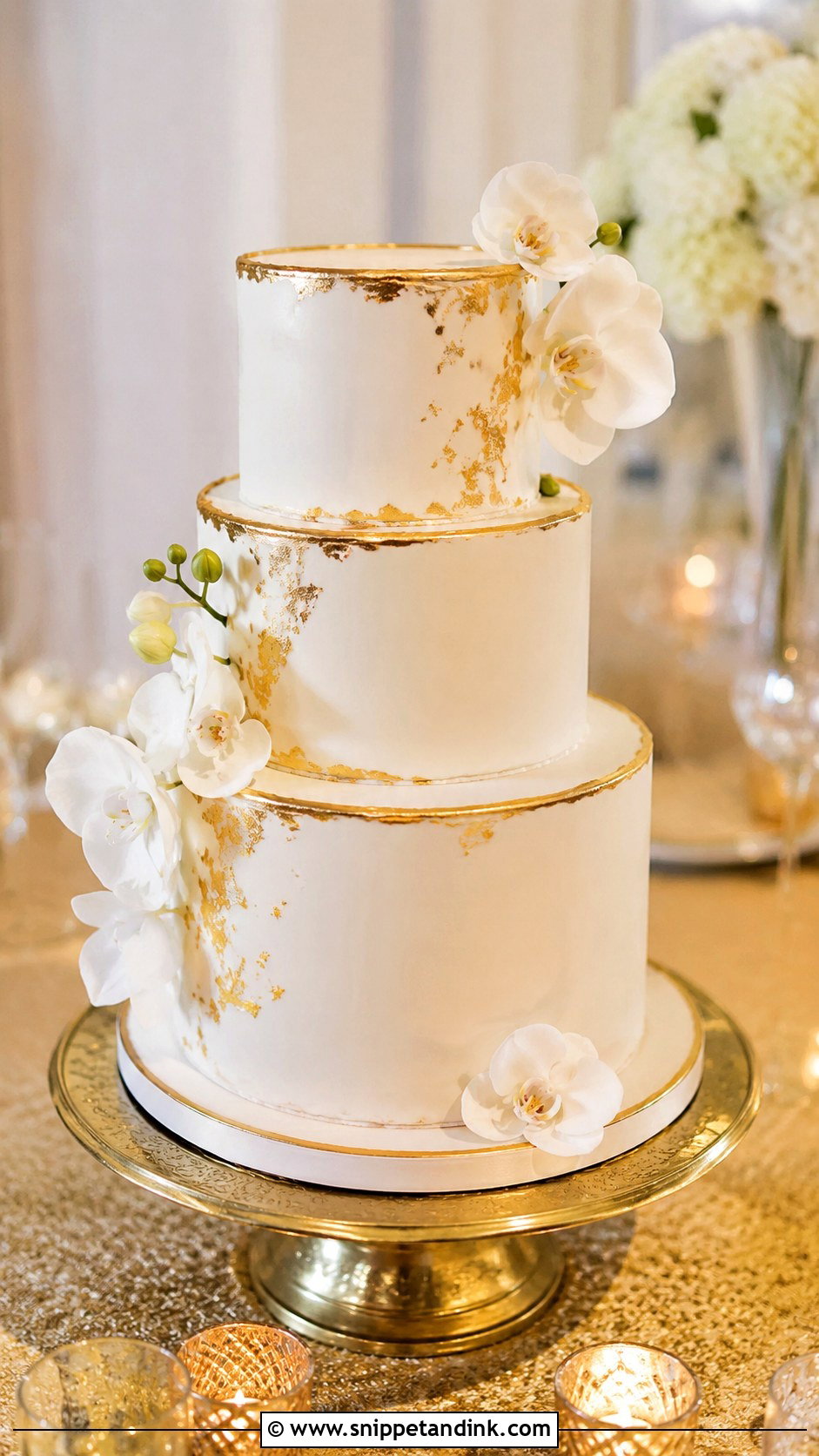 3 Tier Wedding Cake With Gold Accents - Snippet and Ink - 20 Elegant 3 Tier Wedding Cake Ideas