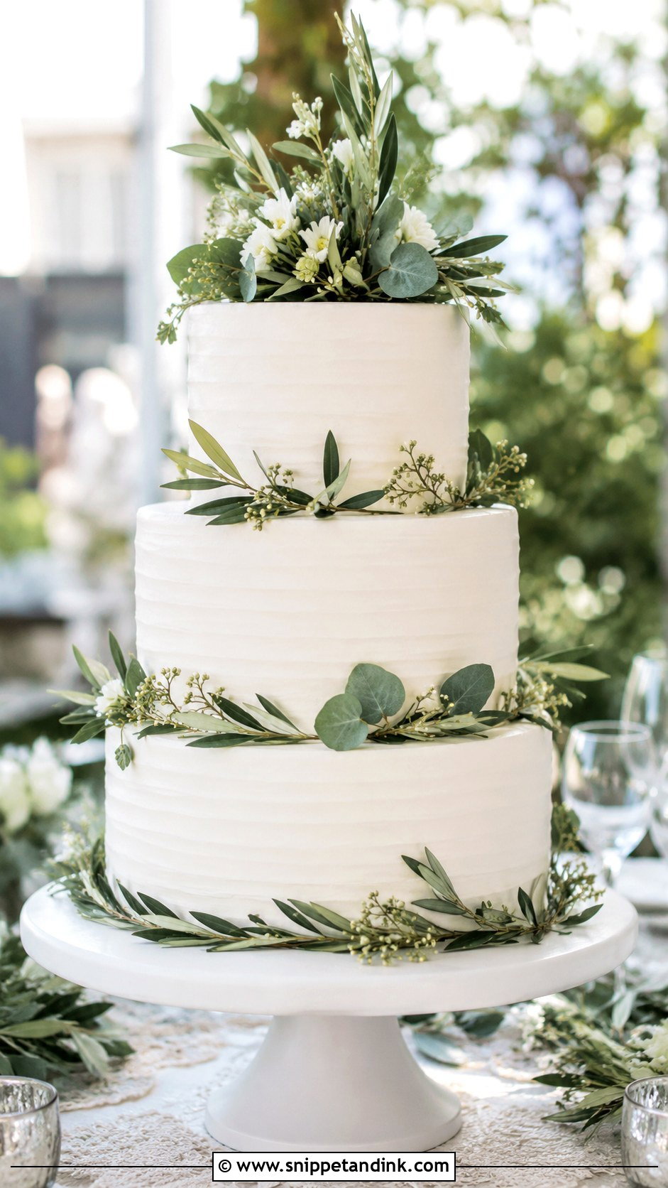 3 Tier Wedding Cake With Greenery - Snippet and Ink - 20 Elegant 3 Tier Wedding Cake Ideas