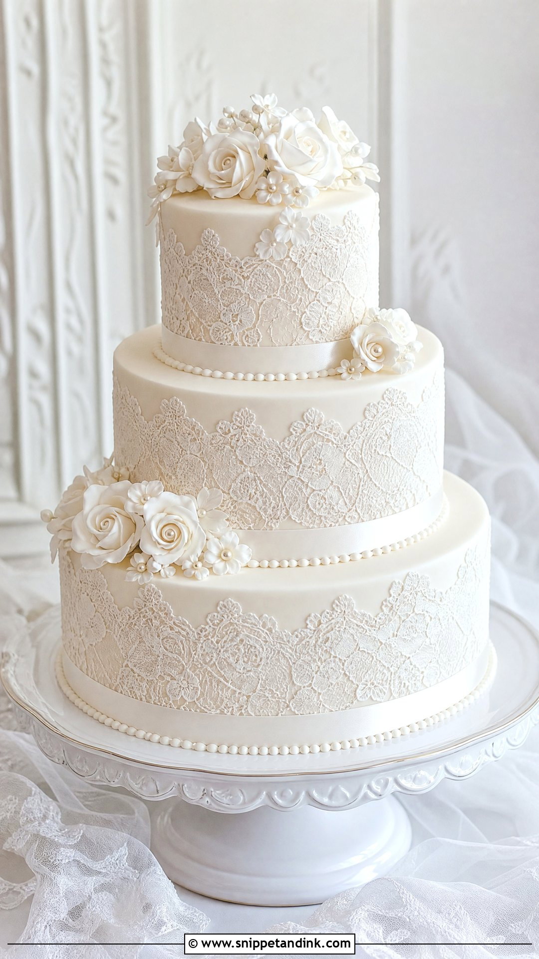 3 Tier Wedding Cake With Lace - Snippet and Ink - 25 3 Tier Wedding Cake Ideas