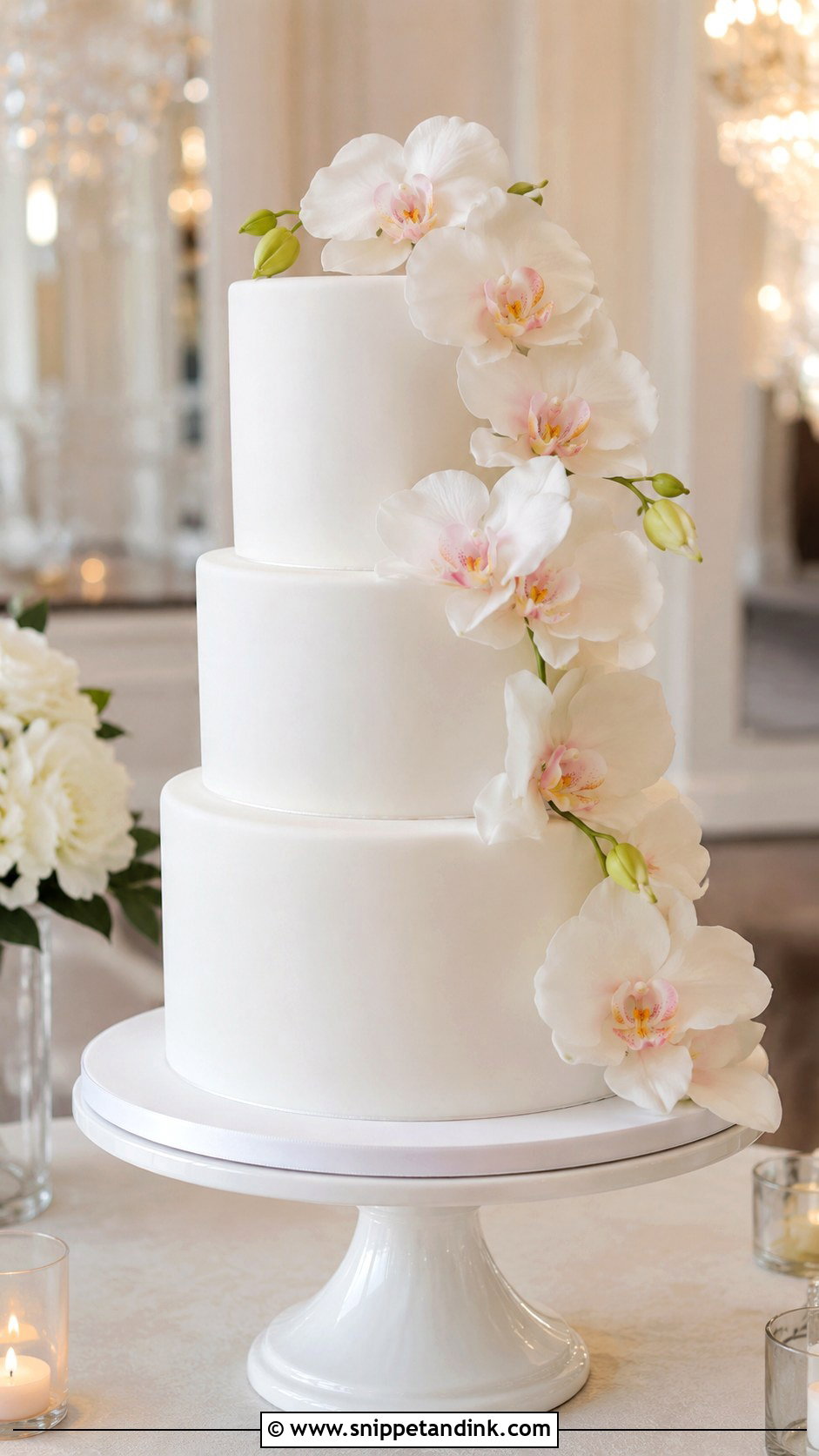 3 Tier Wedding Cake With Orchids - Snippet and Ink - 20 Elegant 3 Tier Wedding Cake Ideas