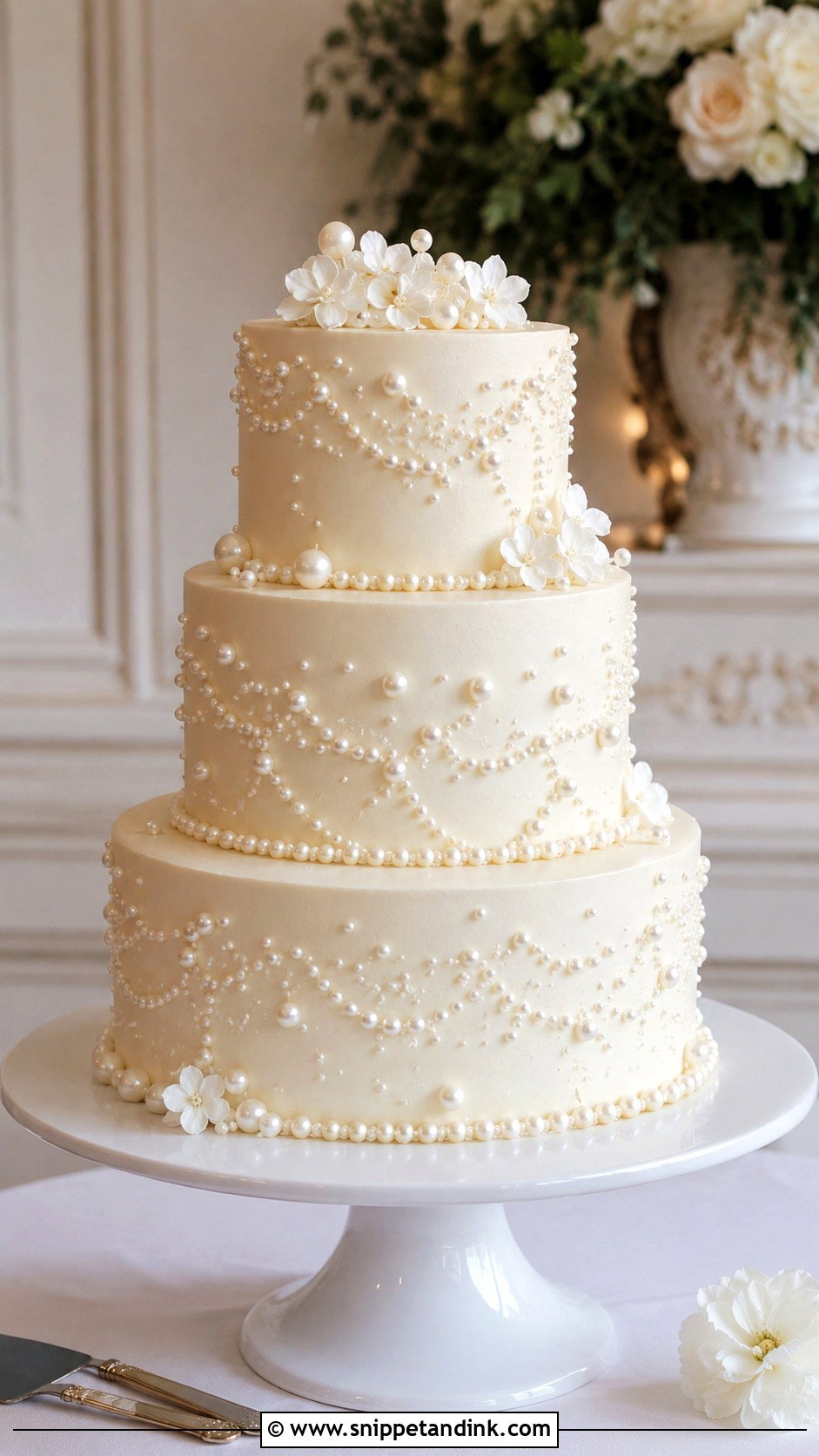 3 Tier Wedding Cake With Pearl Details - Snippet and Ink - 20 Elegant 3 Tier Wedding Cake Ideas
