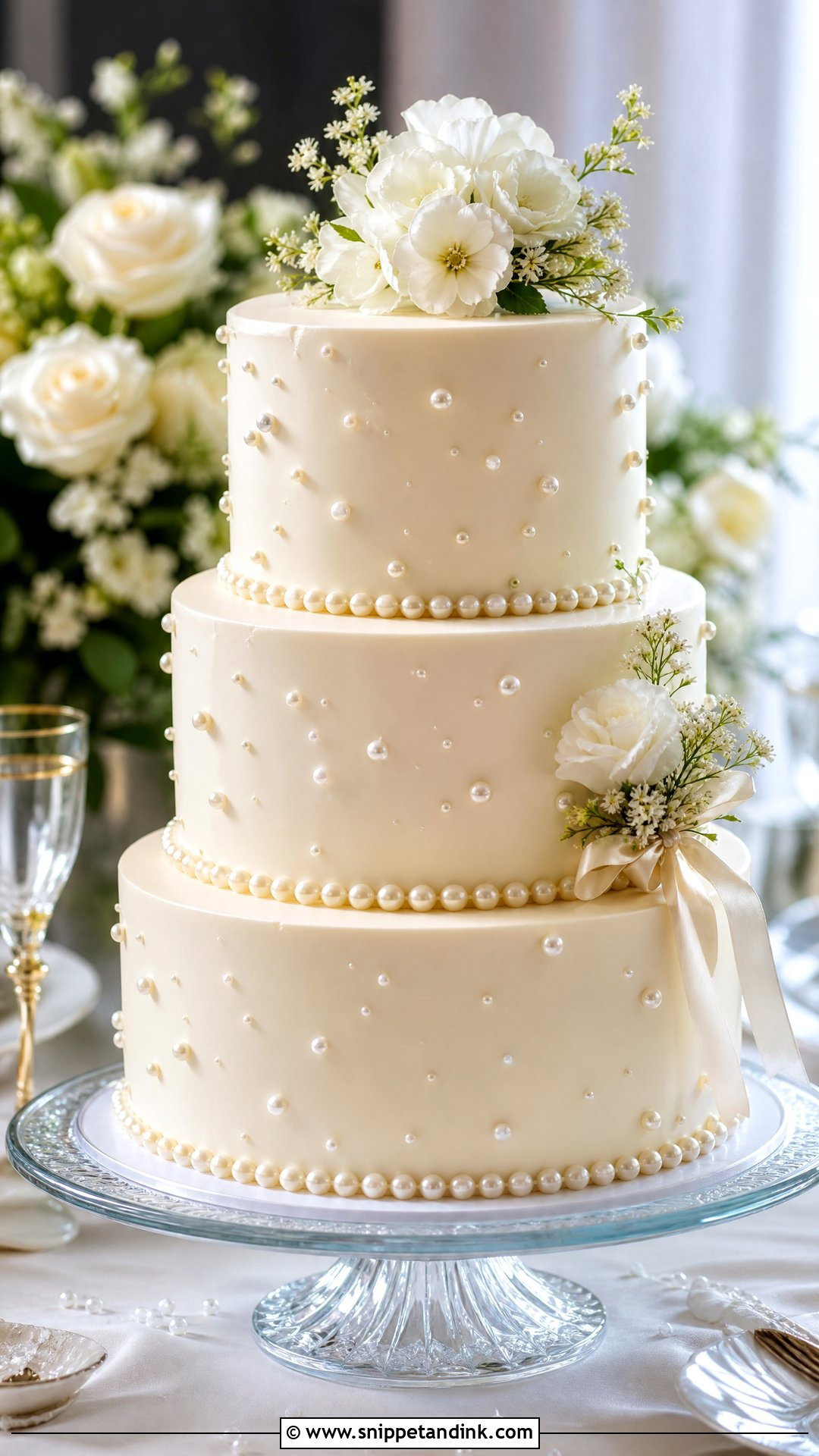 3 Tier Wedding Cake With Pearls - Snippet and Ink - 25 3 Tier Wedding Cake Ideas