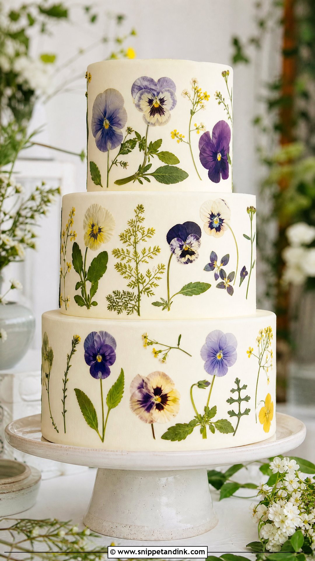 3 Tier Wedding Cake With Pressed Flowers - Snippet and Ink - 25 3 Tier Wedding Cake Ideas