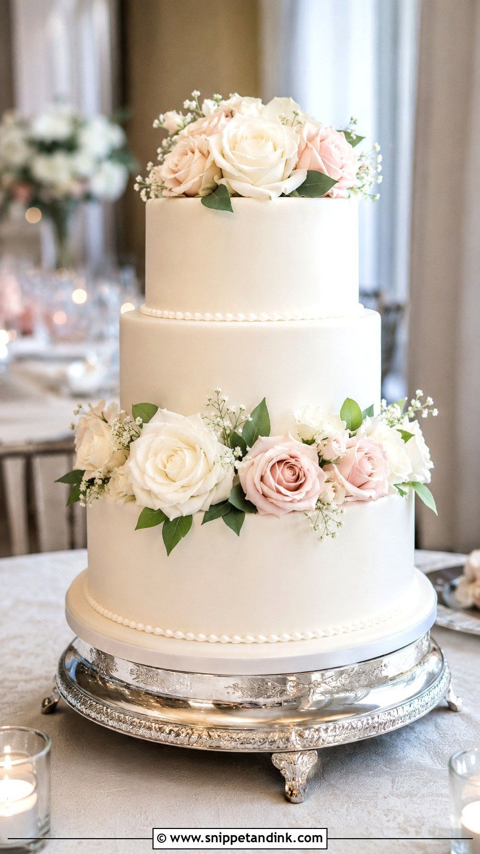 3 Tier Wedding Cake With Roses - Snippet and Ink - 20 Elegant 3 Tier Wedding Cake Ideas