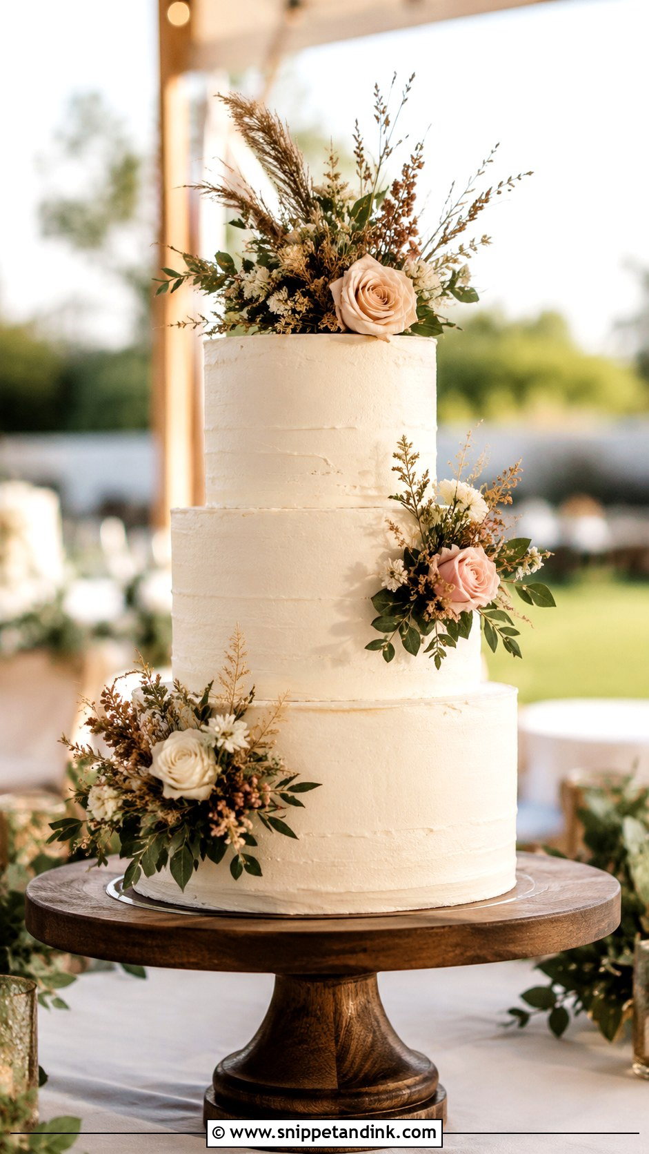 3 Tier Wedding Cake With Rustic Flowers - Snippet and Ink - 20 Elegant 3 Tier Wedding Cake Ideas