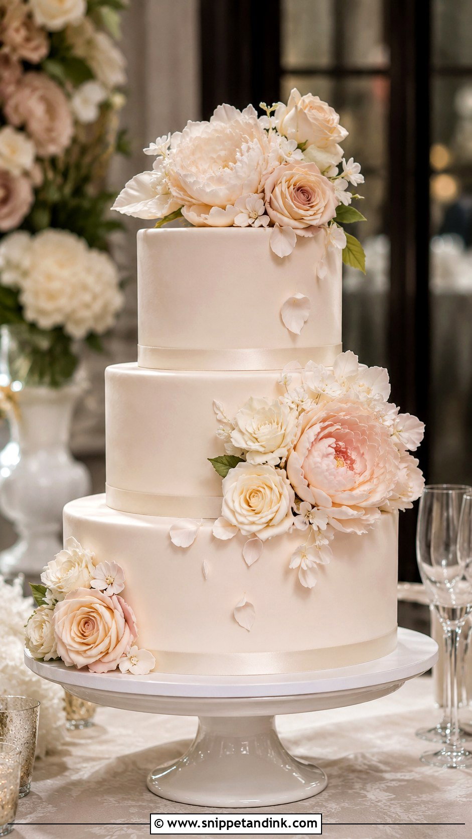 3 Tier Wedding Cake With Sugar Flowers - Snippet and Ink - 20 Elegant 3 Tier Wedding Cake Ideas