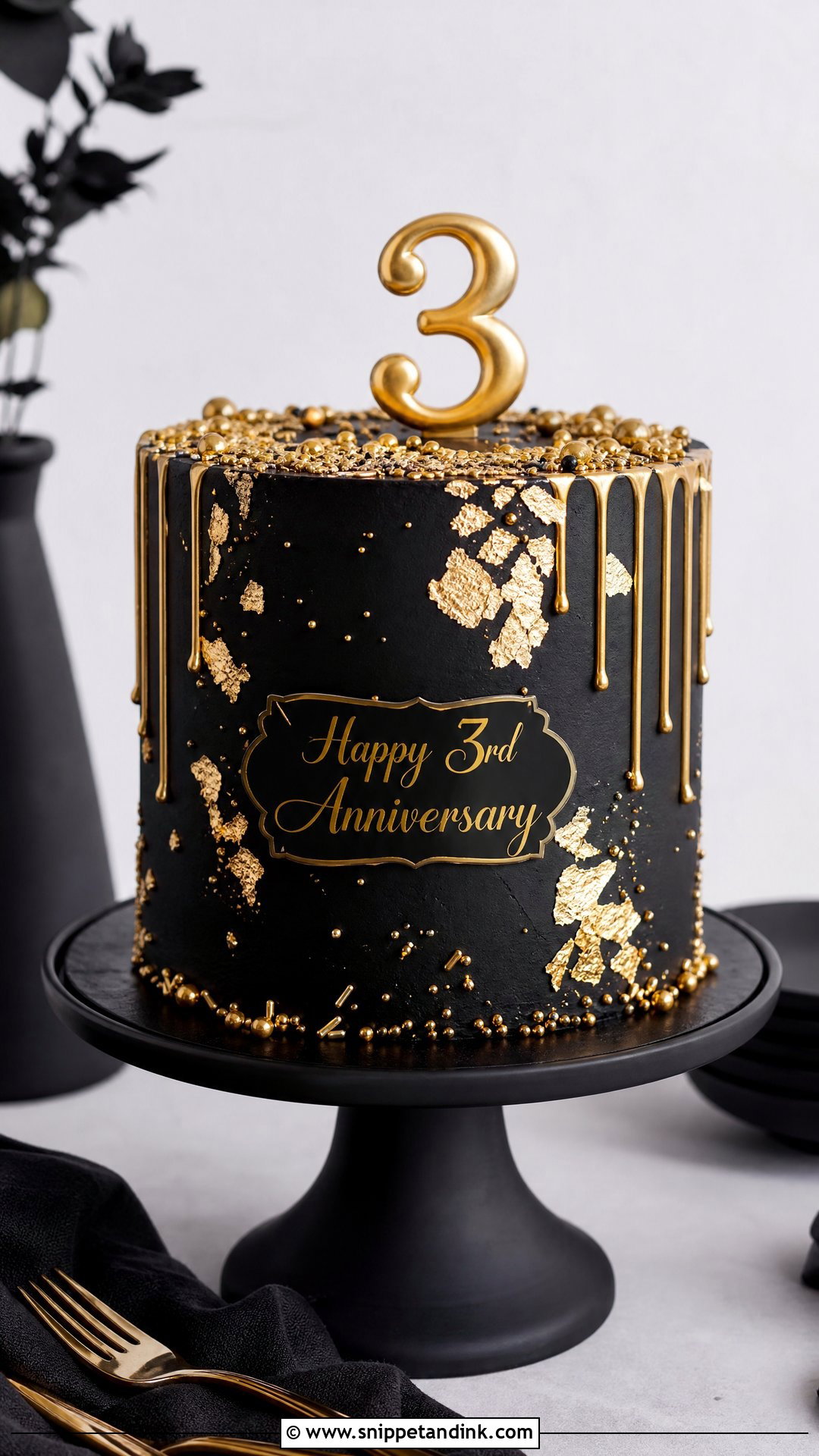 3 Year Anniversary Black And Gold Cake - Snippet and Ink - 25 3 Year Anniversary Cake Ideas