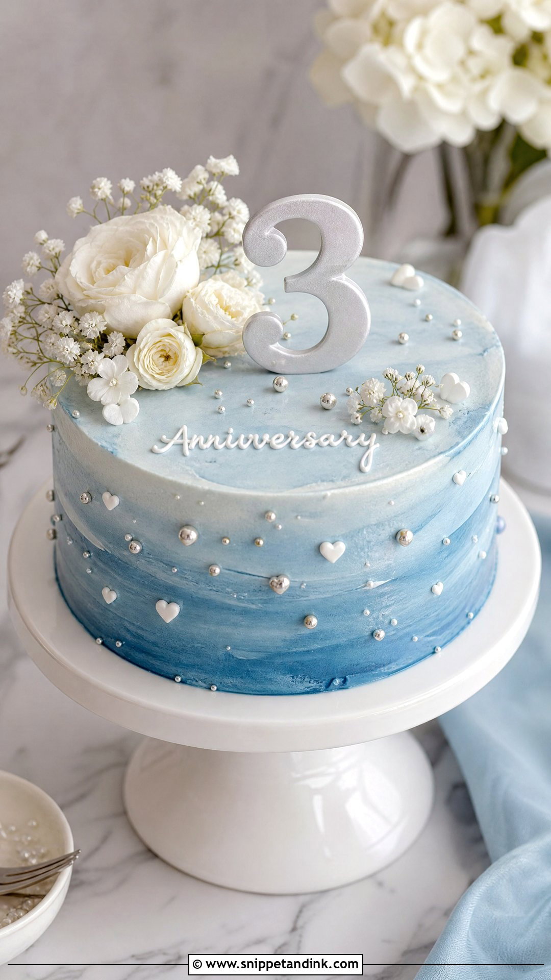 3 Year Anniversary Blue Cake - Snippet and Ink - 25 3 Year Anniversary Cake Ideas