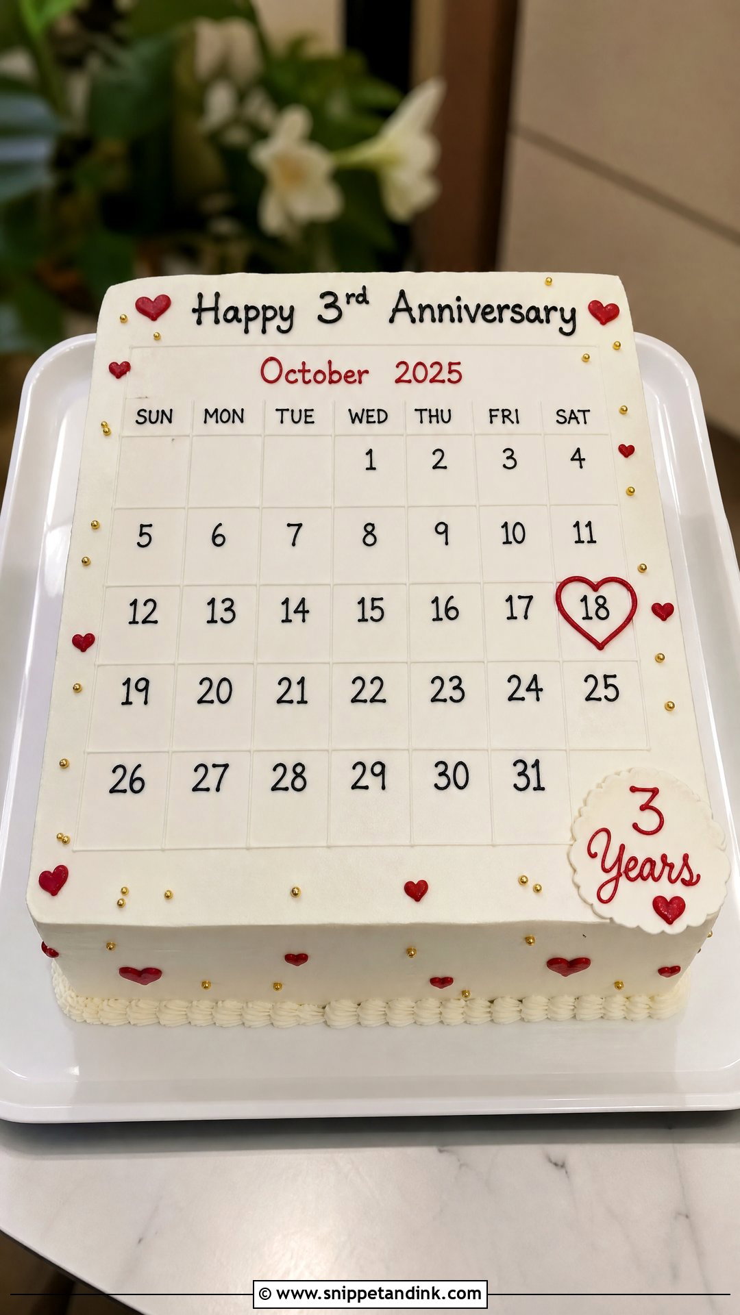 3 Year Anniversary Calendar Cake - Snippet and Ink - 25 3 Year Anniversary Cake Ideas