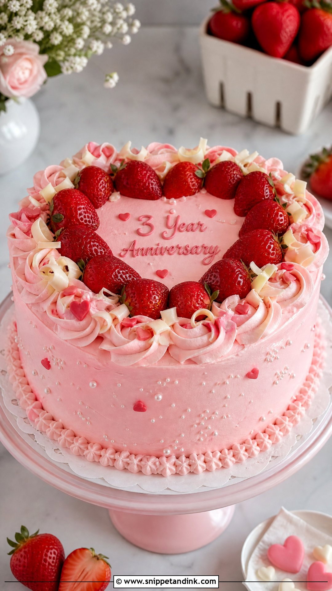 3 Year Anniversary Strawberry Cake - Snippet and Ink - 25 3 Year Anniversary Cake Ideas