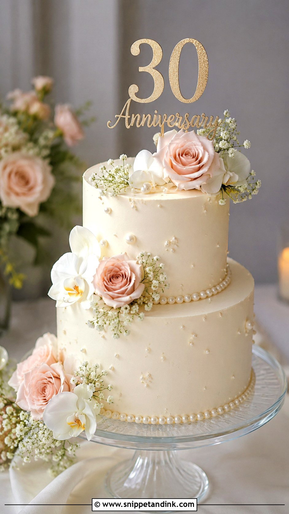 30th Anniversary Cake With Flowers - Snippet and Ink - 20 30th Wedding Anniversary Cake Ideas