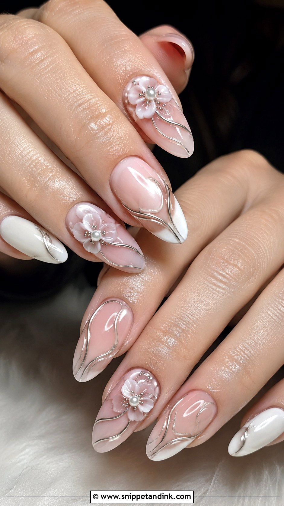 3D Almond Wedding Nails - Snippet and Ink - 20 3D Wedding Nails