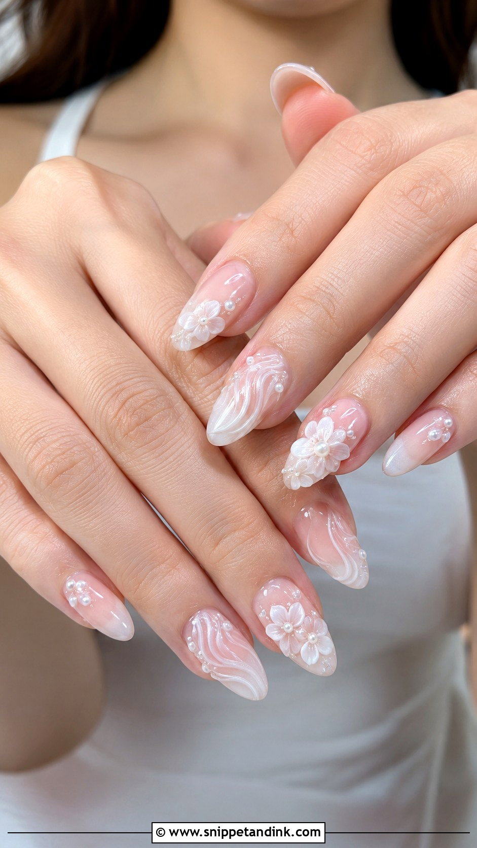 3D Bridal Gel Nails - Snippet and Ink - 20 Bridal Gel Nails Wedding Brides