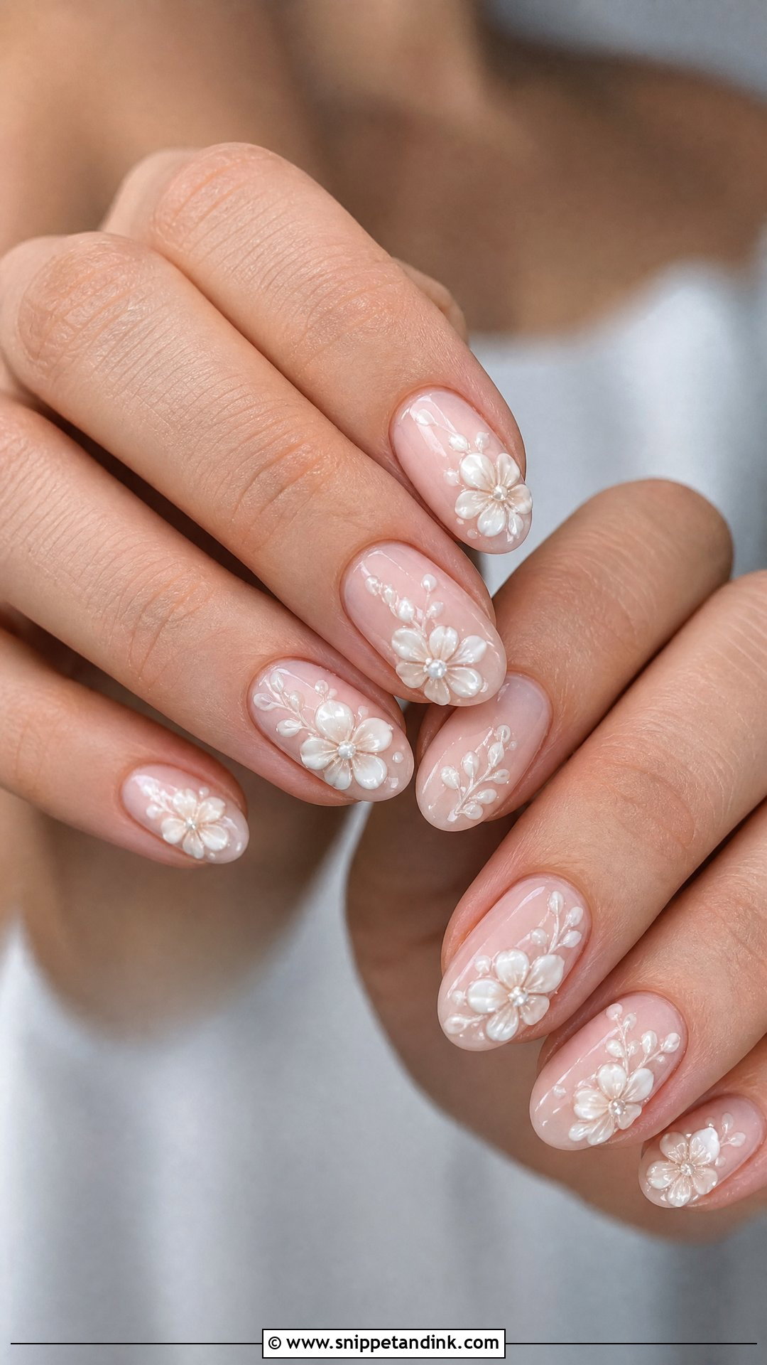 3D Floral Bridal Nails - Snippet and Ink - 25 Bridal Wedding Nails for Bride