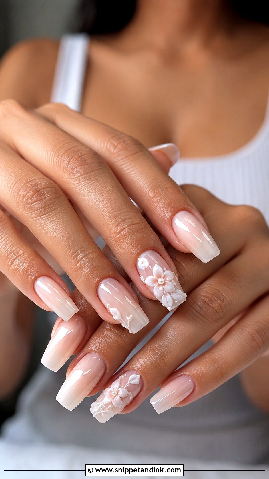 3D Floral Bridal Nails - Snippet and Ink - 20 Floral Bridal Nails