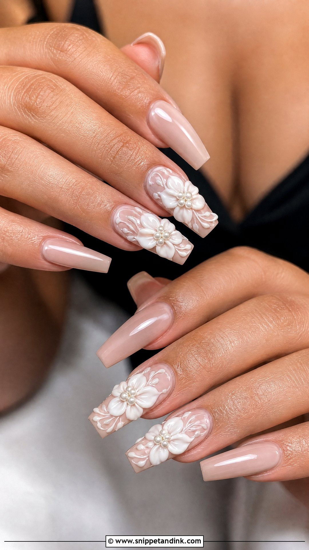 3D Flower Acrylic Wedding Nails - Snippet and Ink - 25 Acrylic Wedding Nails for Bride