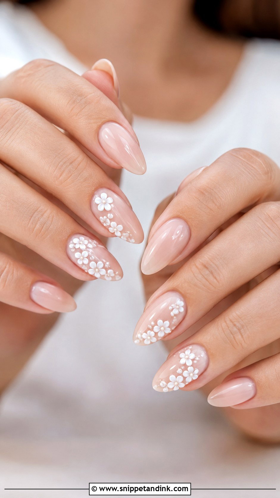 3D Flower Almond Wedding Nails - Snippet and Ink - 20 Almond Shape Wedding Nails Bride