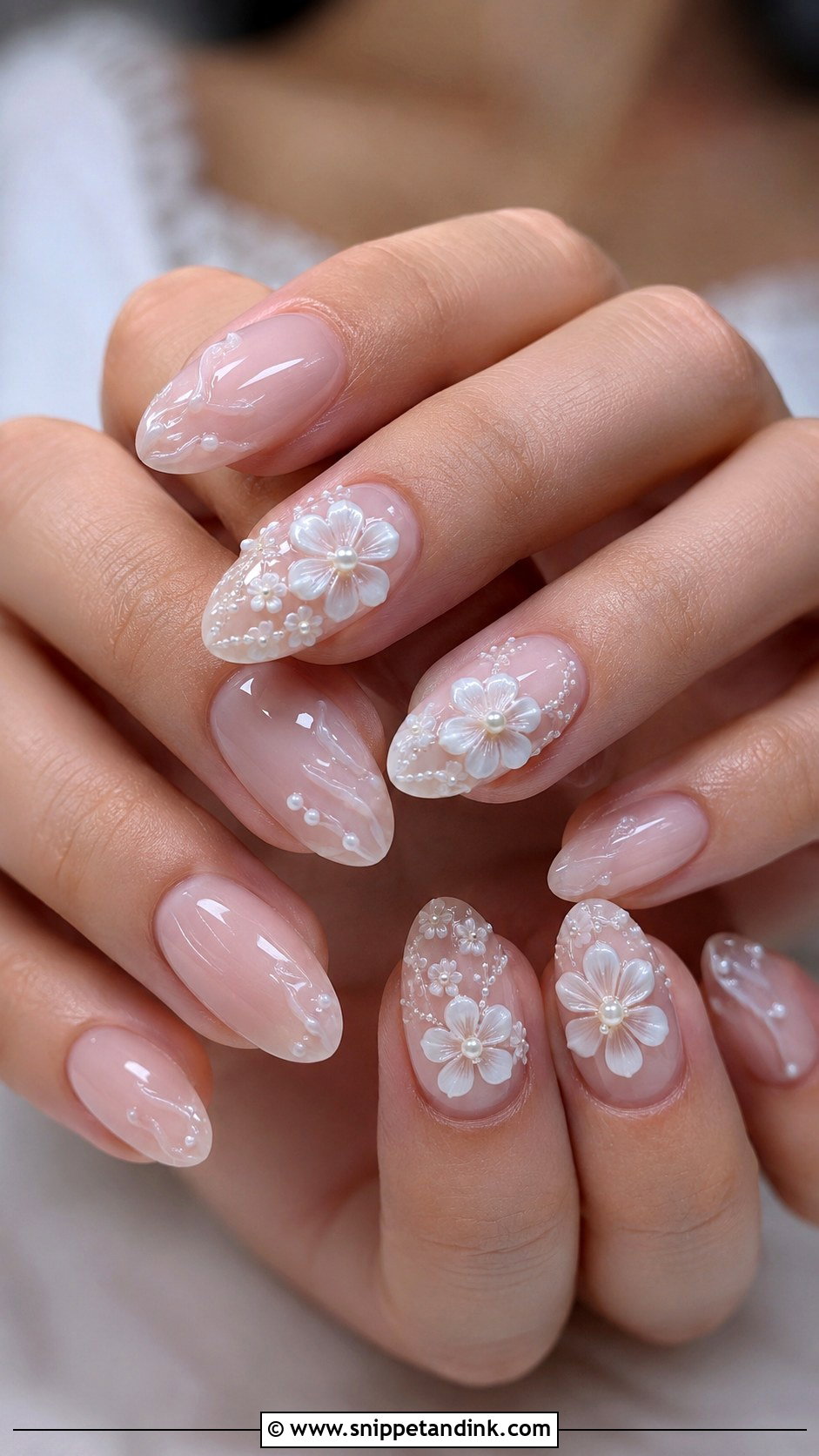 3D Flower Bridal Acrylic Nails - Snippet and Ink - 20 Bridal Acrylic Nails