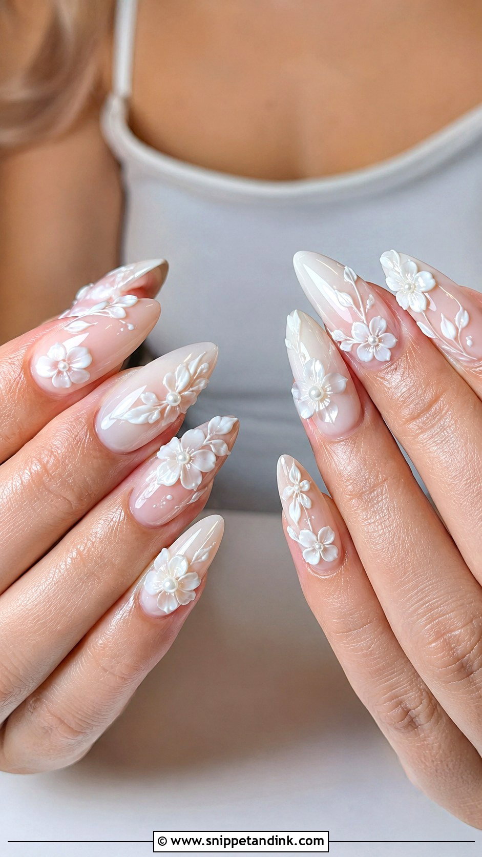 3D Flower Bridal Nail Extensions - Snippet and Ink - 30 Bridal Nail Extension Designs